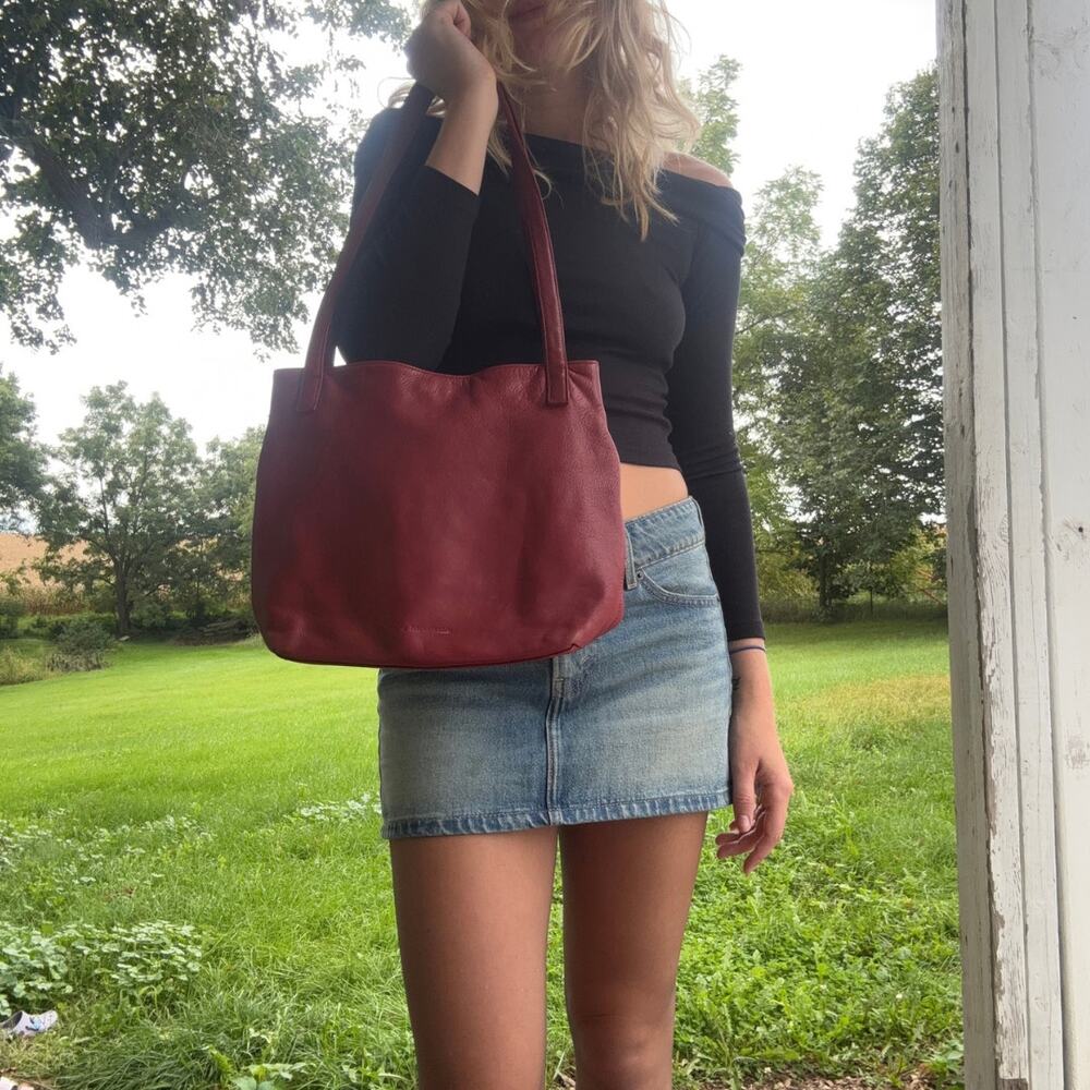 Vintage Stone Mountain Burgundy Red Leather Shoulder Bag Purse Tote Y2K Boho